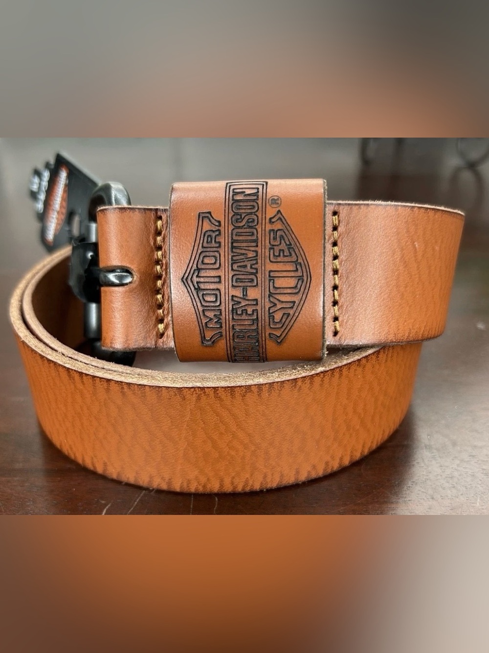 Harley-Davidson Brown Leather Belt with Embossed Logo
